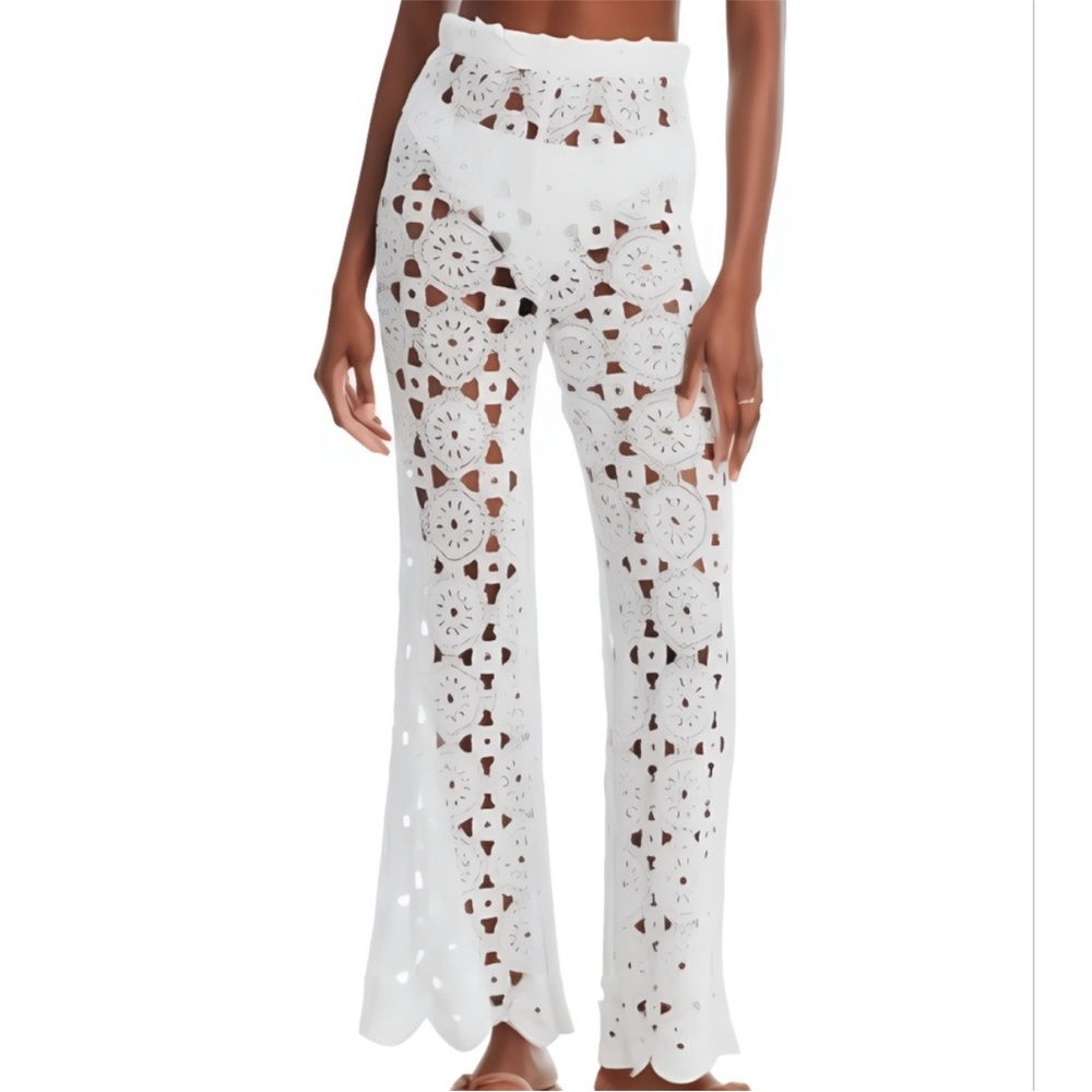 Aqua White Crochet Lace Swim Coverup Pants